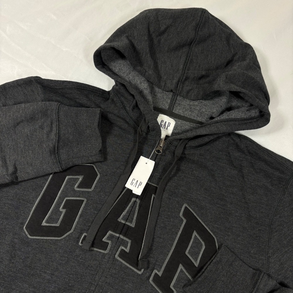 GAP Arch Logo Full Zip Hoodie Men's Size Small Dark Gray Fleece Sweatshirt NWT